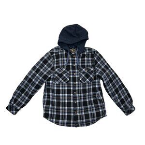 Legendary Outfitters Shirt Jacket Mens Large Blue Hooded Quilted‎ Snaps Cotton
